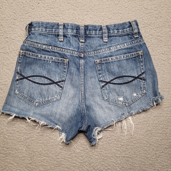 Abercrombie & Fitch Shorts 24 00 Blue Denim High Rise Distressed Cutoff Boho - Picture 2 of 5